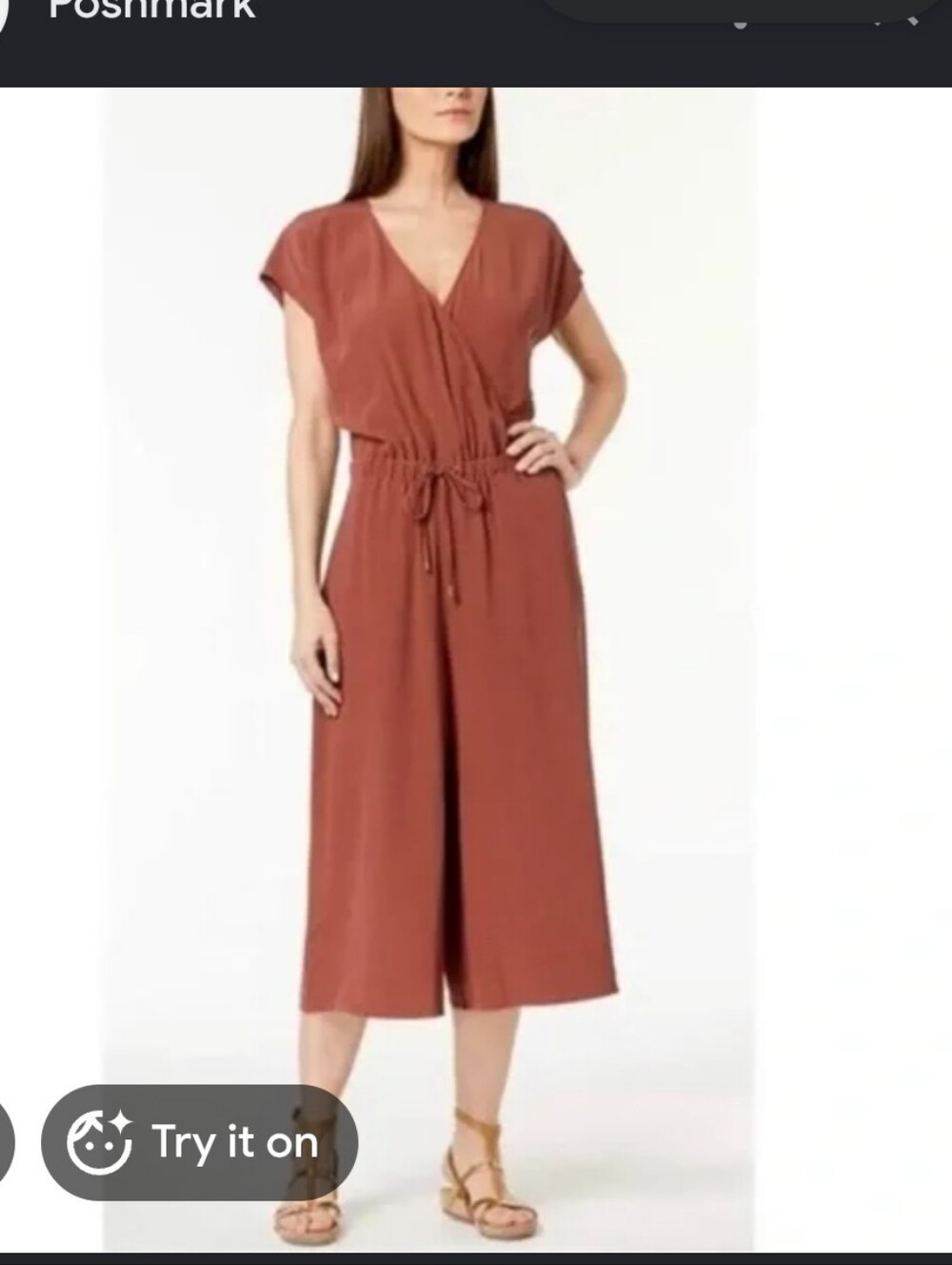 EILEEN FISHER Tencel Viscose Jumpsuit - Wide Leg Cropped Russet - Medium